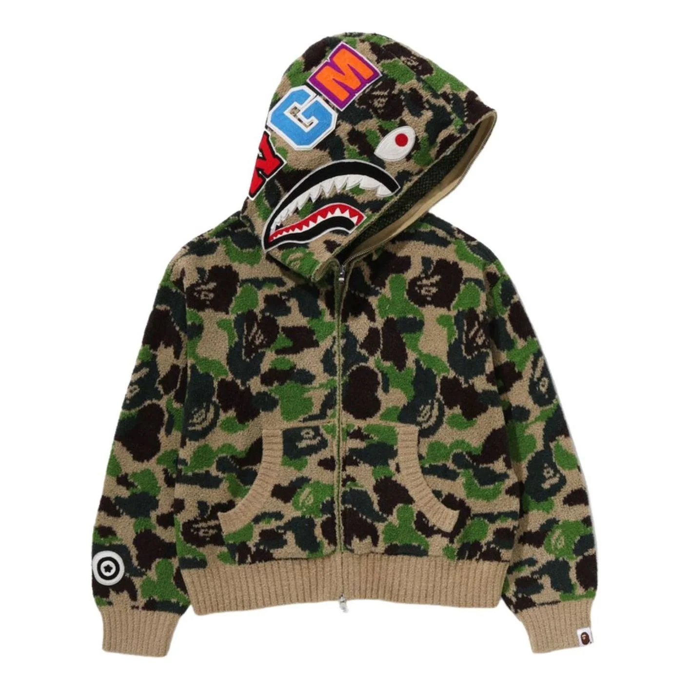 A Bathing Ape Camo Towel Jacquard Shark Full Zip Hoodie 'Green' 1M30-215-304-GRN