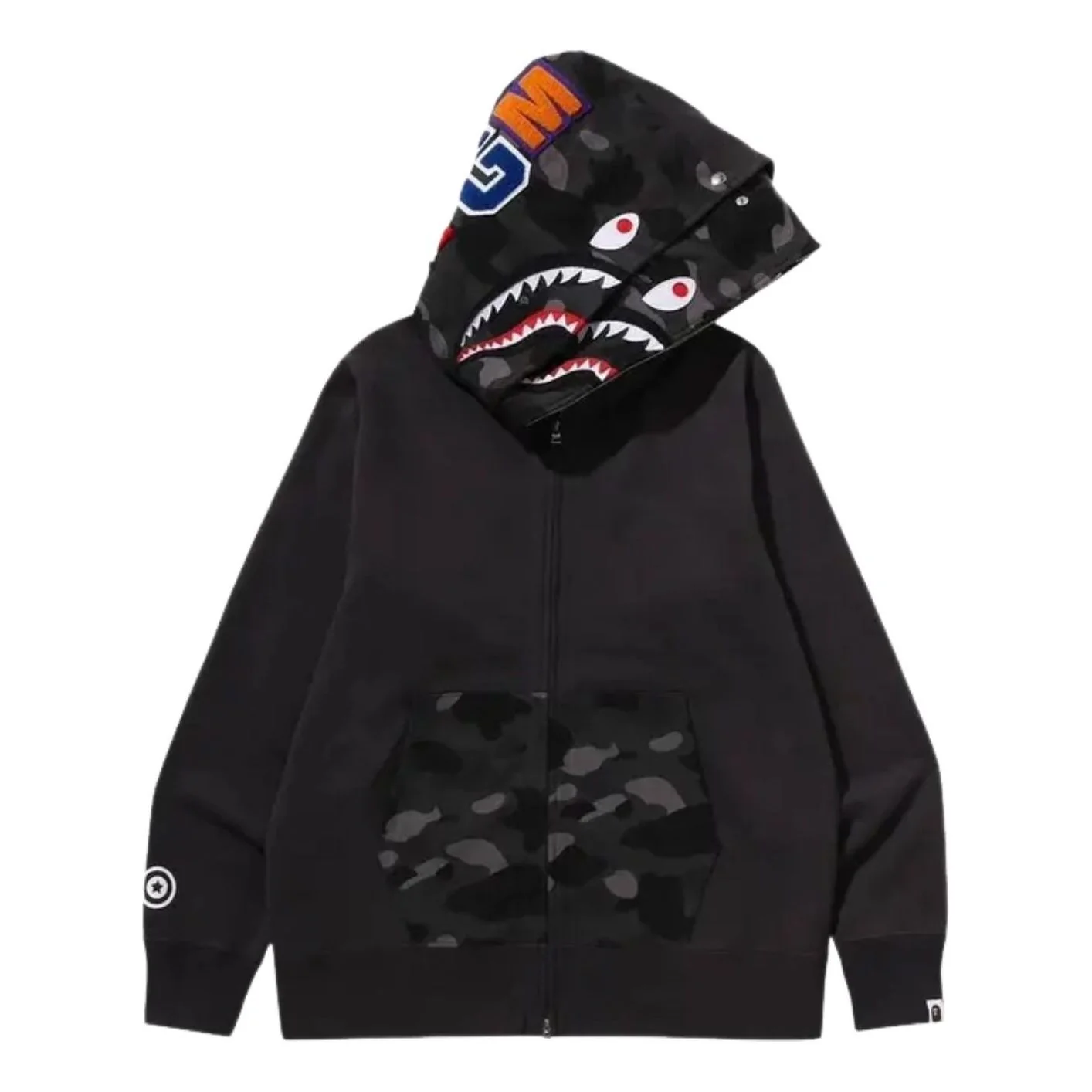 A Bathing Ape Color Camo Shark Full Zip Double Hoodie 'Black' 1M30115009-BLACK