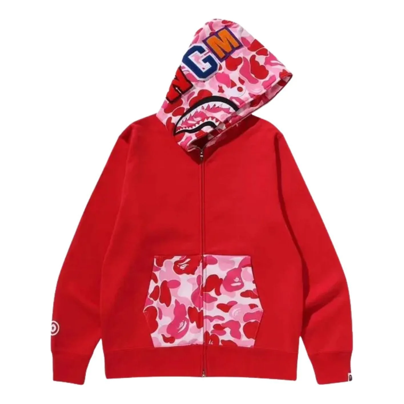 A Bathing Ape Camo Shark Full Zip Hoodie 'Red' 1M30115301-RED