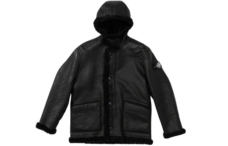 Supreme x Stone Island Hand-Painted Hooded Shearling Jacket 'Black' SUP-FW20-300