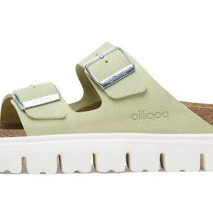 Birkenstock Arizona Platform Suede Leather Narrow Fit Sandals 'Faded Lime' 1026888