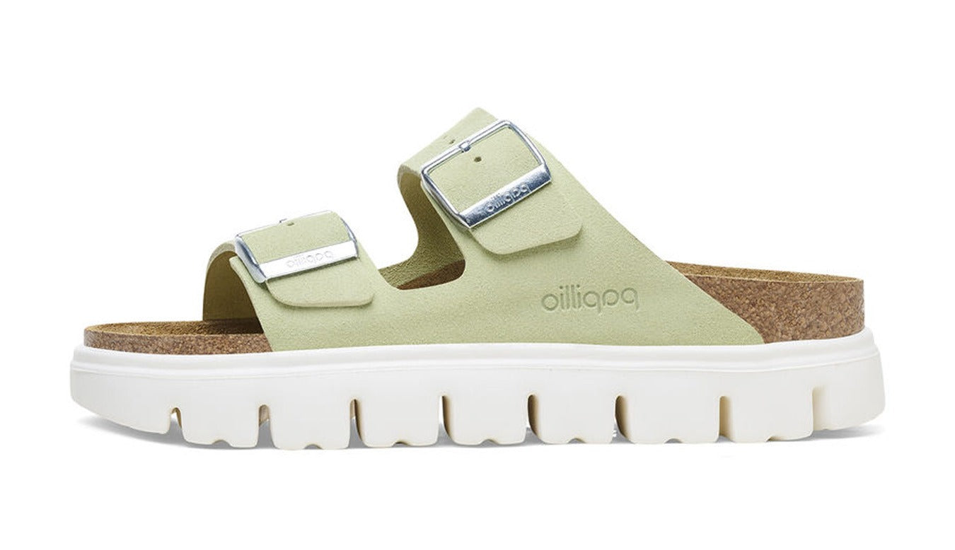 Birkenstock Arizona Platform Suede Leather Narrow Fit Sandals 'Faded Lime' 1026888