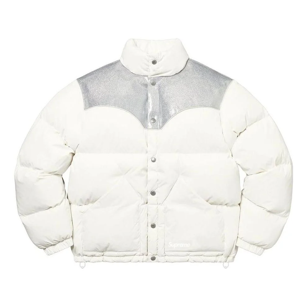 Supreme Glitter Yoke Down Puffer Jacket 'White Silver' SUP-FW22-829