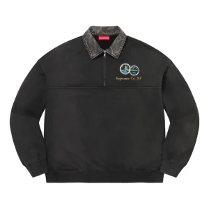 Supreme Denim Collar Half Zip Sweatshirt 'Washed Black' SUP-SS23-232-BLK