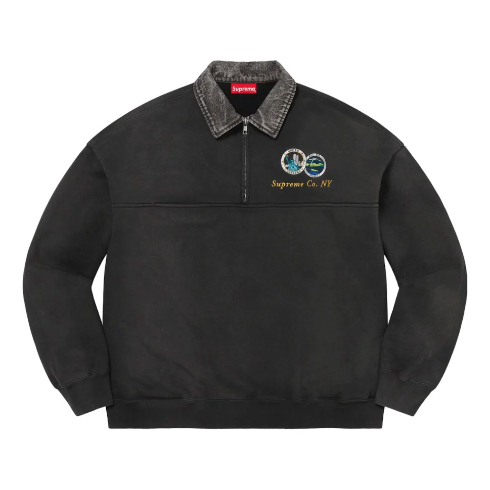 Supreme Denim Collar Half Zip Sweatshirt 'Washed Black' SUP-SS23-232-BLK