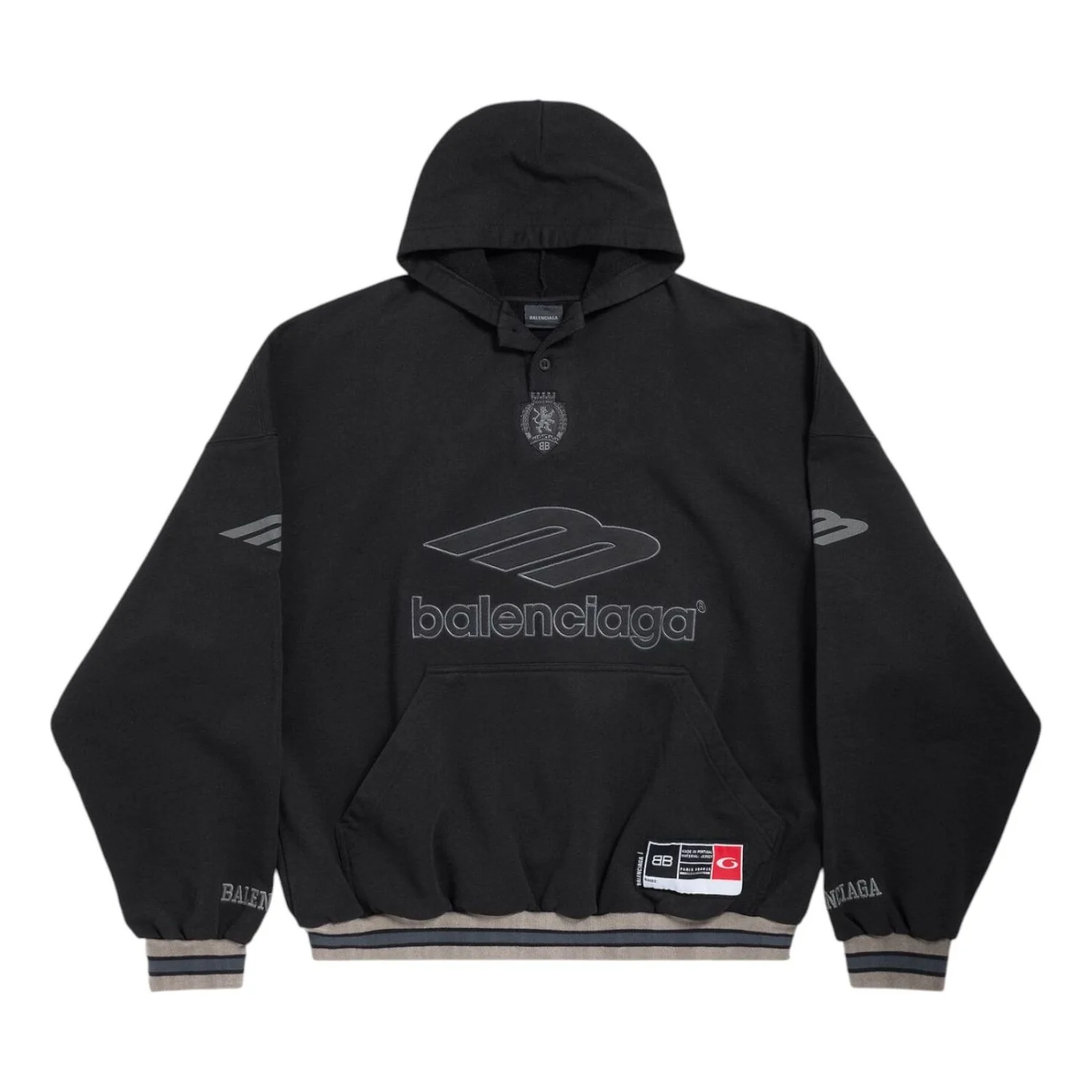 Balenciaga 3B Football Polo Hoodie 'Black Anthracite' 827939TTVQ81066
