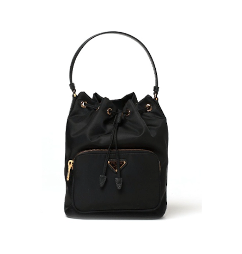 (WMNS) PRADA SS26 Duet Re-Nylon bucket bag 'Black Gold' 1BH038-RV44-F0002