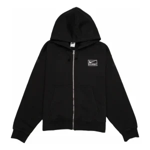 Nike x Stussy SS24 Full-Zip Fleece Hoodie 'Black White' FJ9175-010