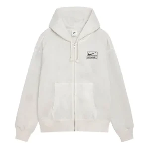 Nike x Stussy SS24 Full-Zip Washed Fleece Hoodie 'Light Bone' FZ9990-072