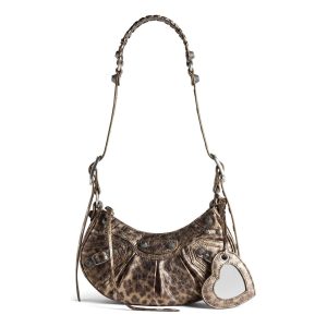 (WMNS) Balenciaga Le Cagole XS Shoulder Bag Metallized With Leopard Print 'Brown' 6713092AAV72529