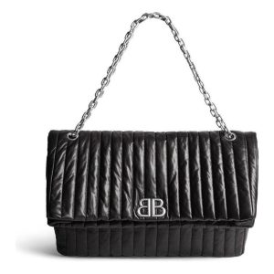(WMNS) Balenciaga Monaco Large Chain Bag Quilted 'Black' 7659332AASE1000