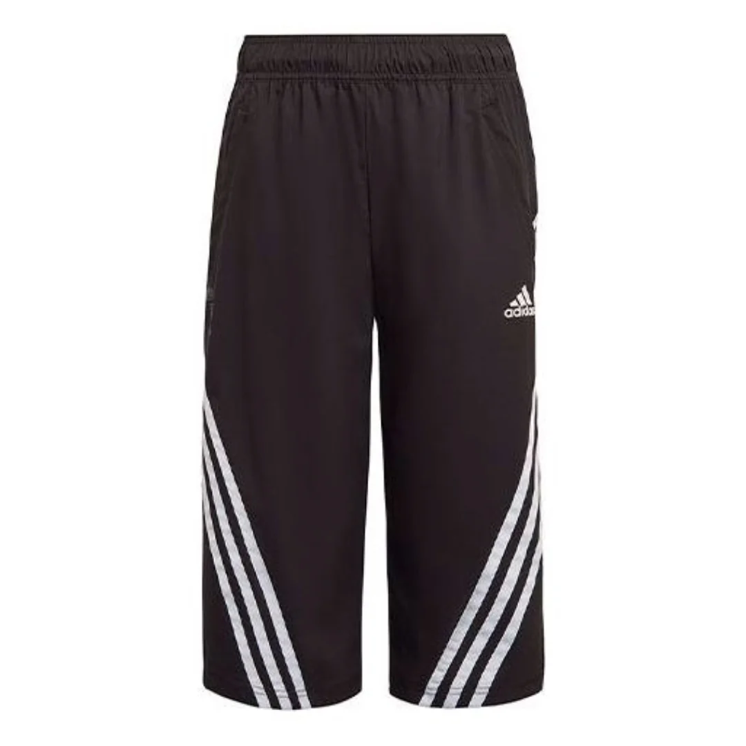 (GS) adidas Junior 3 Stripes Woven 3/4 Tracksuit Pants Asia Sizing 'Black White' HC1657