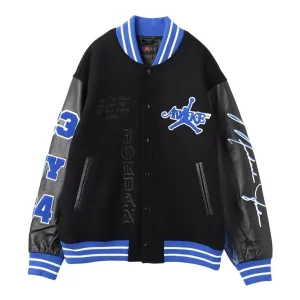 Air Jordan x Awake NY Varsity Jacket Asia Sizing 'Black Game Royal' FQ5440-010