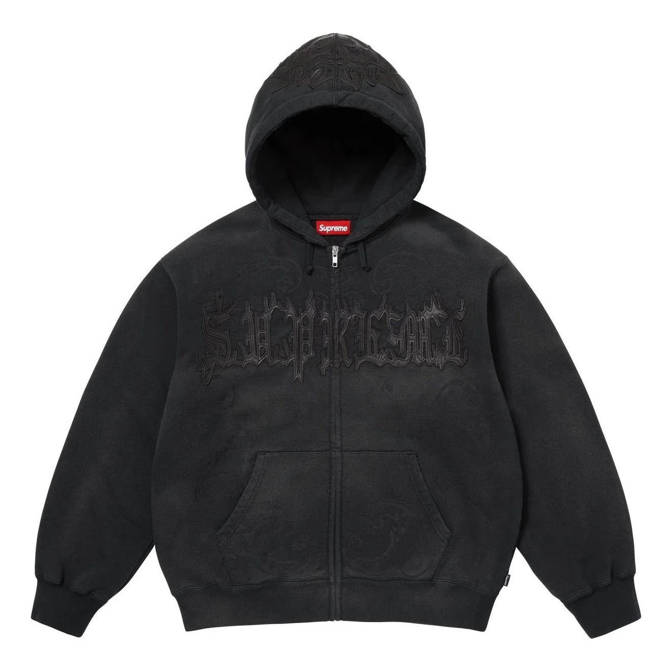 Supreme Leather Appliqué Zip Up Hooded Sweatshirt 'Black' SS25SW65-BLACK