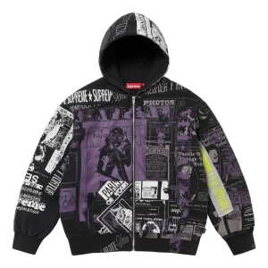 Supreme Collage Zi[p Up Hooded Sweatshirt 'Black Purple White' SUP-SS24-223