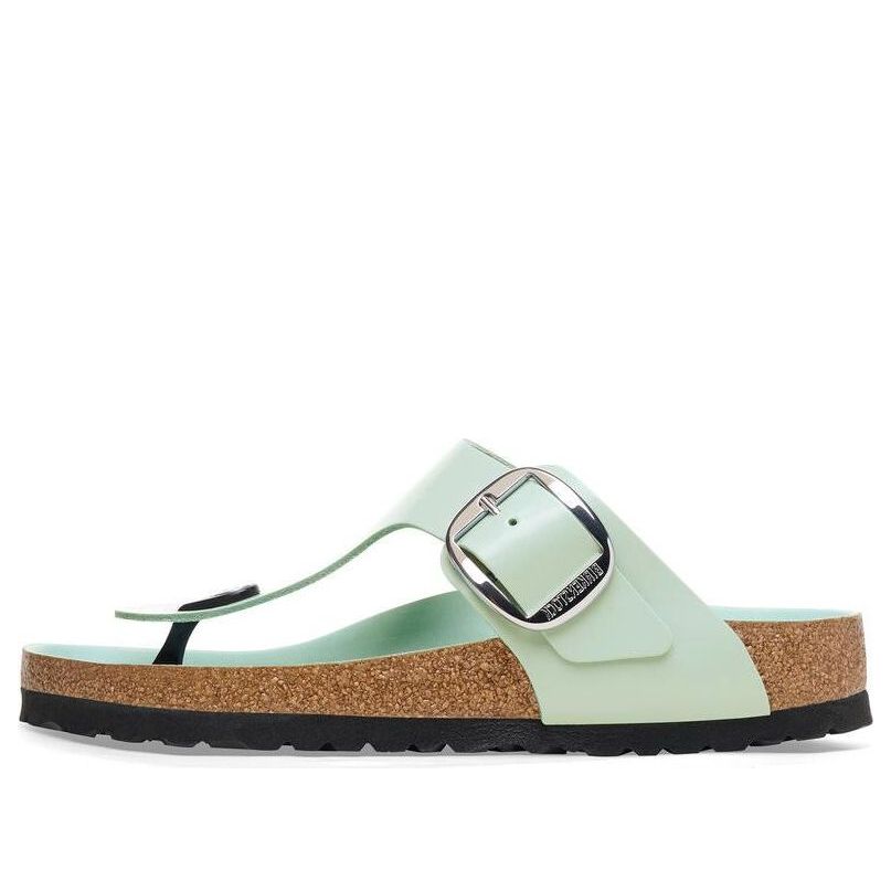 Birkenstock Gizeh Big Buckle Natural Leather Patent Narrow Fit Sandals ' High Shine Surf Green' 1026542