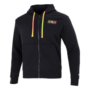 Men's Nike Kangaroo Pocket Chest Multi-Color Printing Drawstring Pullover Black DQ7565-010