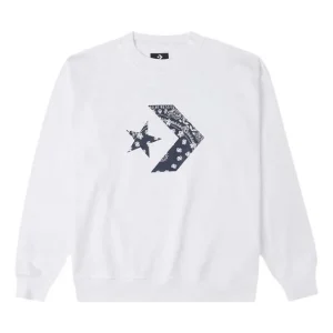 Men's Converse Cashew Logo Knit Sports Round Neck Pullover White 10023164-A01