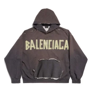 Balenciaga Tape Type Ripped Pocket Hoodie Large Fit 'Dark Grey' 744441TQVA98519