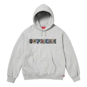 Supreme FW23 Week1 Collegiate Patchwork Leather Hoodie 'Grey' SUP-FW23-028