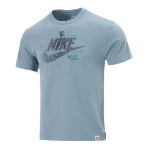 Men's Nike Sportswear Plant Flowers Logo Printing Sports Round Neck Short Sleeve Gray Blue T-Shirt DN5135-041