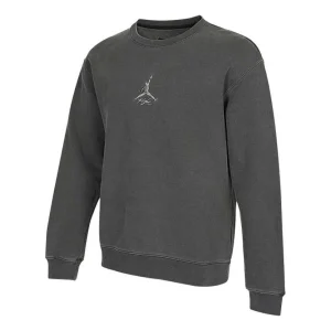 Men's Air Jordan As J Flt Hrtg Flc Crew Embroidered Logo Sports Solid Color Knit Pullover Round Neck Autumn Gray DO2308-011