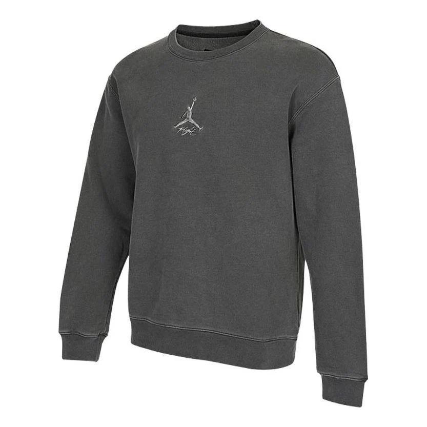Men's Air Jordan As J Flt Hrtg Flc Crew Embroidered Logo Sports Solid Color Knit Pullover Round Neck Autumn Gray DO2308-011