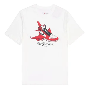 Air Jordan Shoe Alphabet Printing Round Neck Short Sleeve Unisex White DN1443-100