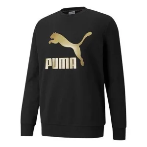 PUMA Classics Logo Crew Bronzing Large Logo Sports Round Neck Pullover Black 531367-51