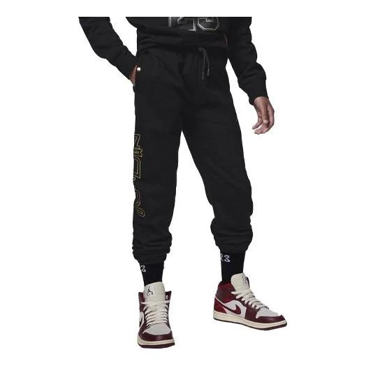 (GS) Air Jordan Take Flight Black and Gold Sweatpants 'Black' FV5680-010