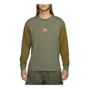 Men's Nike Round Neck Pullover Colorblock Long Sleeves Green T-Shirt DO9682-222