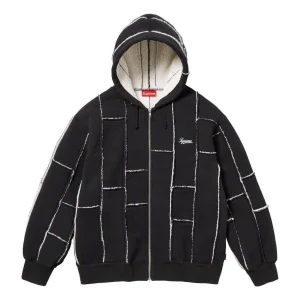 Supreme Faux Shearling Zip Up Hooded Sweatshirt 'Black White' SUP-FW23-218