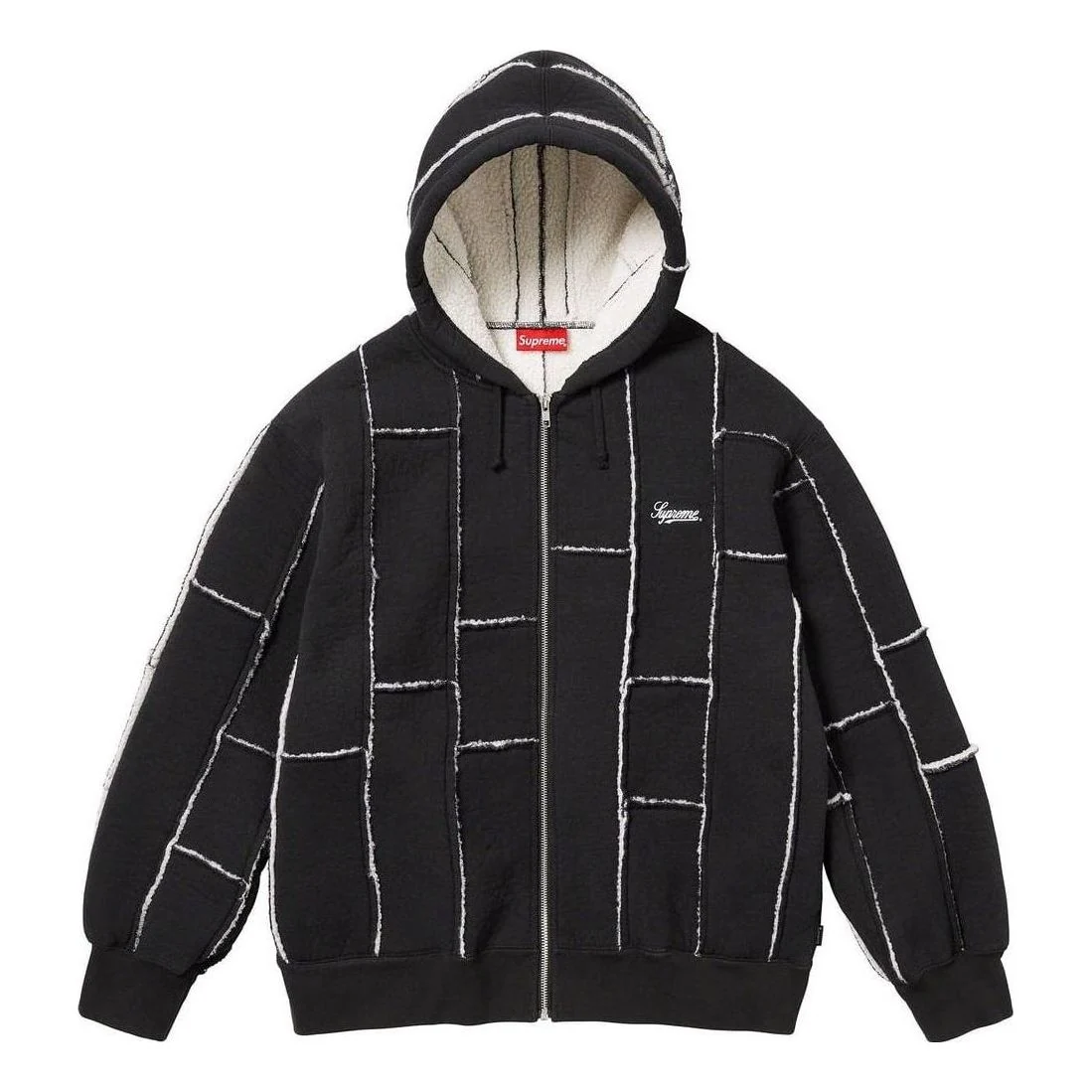 Supreme Faux Shearling Zip Up Hooded Sweatshirt 'Black White' SUP-FW23-218