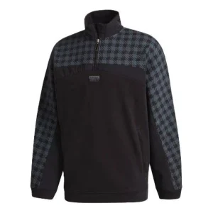 adidas originals D Sweat Grp Half Zipper Plaid Casual Sports Black GD9322