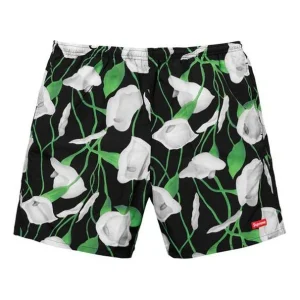 Supreme SS18 Nylon Water Short Flowers Casual Shorts Unisex Black SUP-SS18-10432
