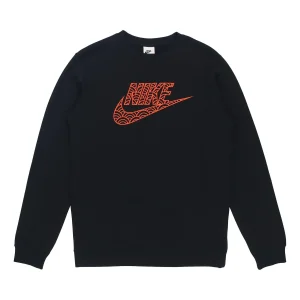 Men's Nike Logo Athleisure Casual Sports Long Sleeves Pullover Round Neck Black DR7829-010