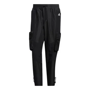 Men's adidas Solid Color Pocket Logo Printing Straight Lacing Sports Pants/Trousers/Joggers Black HT0523
