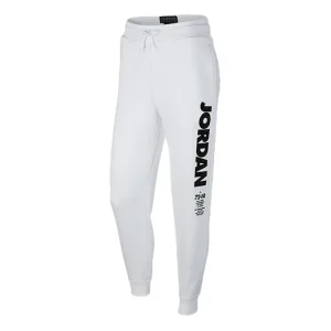 Men's Air Jordan Sportswear Legacy Alphabet Logo Printing Bundle Feet Sports Pants/Trousers/Joggers White BQ0196-100