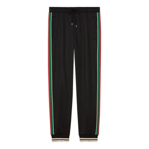 Gucci Tapered Webbing-Trimmed Stretch-Jersey Sweatpants 'Black' 698426-XJEES-1152