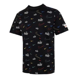 Men's Nike Logo Full Print Sports Training Short Sleeve Black T-Shirt DJ1392-010