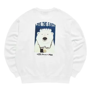 Men's FILA x Pepe Shimada Crossover Cartoon Printing Sports Round Neck Pullover White F11M133297F-WT