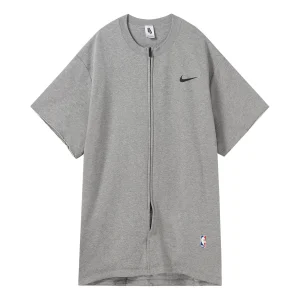 Men's Nike NRG Ti Warm Up Top x Fear of God FOG Gray Zipper Short Sleeve Tops 'Dark Grey Heather Black' AR0629-063
