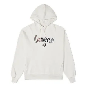 (WMNS) Converse Logo Embroidered Loose Fleece Hoodie White 10022349-A01