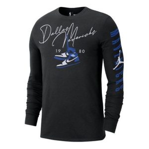 Men's Nike Casual Round Neck Pullover Printing Long Sleeves Black T-Shirt DJ6537-010