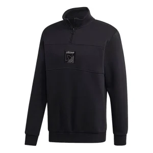 adidas originals Sprt Icon Qztt Athleisure Casual Sports Cardigan Fleece Lined Stand Collar Pullover Black GD5821