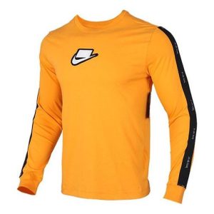 Men's Nike Logo Printing Round Neck Pullover Long Sleeves Yellow T-Shirt CI6215-886