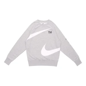 Men's Nike Swoosh Ft Crew Large Logo Printing Knit Round Neck Pullover Autumn Gray DD6097-063