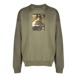 Men's Off-White FW21 Caravaggio Painting Hoodless Loose Fit Green OMBA054F21FLE0105584