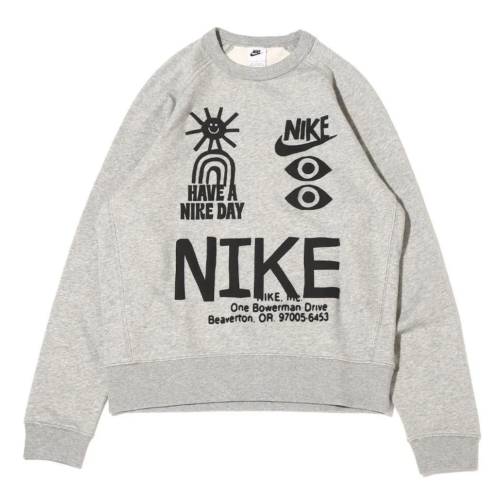 Men's Nike Logo Round Neck Printing Long Sleeves Pullover Gray DQ4170-063