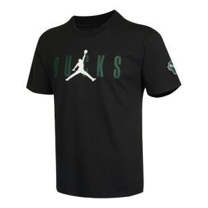 Air Jordan Milwaukee Bucks Basketball Sports Printing Round Neck Short Sleeve Black DA6515-010